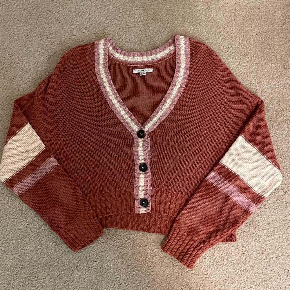 Cropped american eagle button-up sweater